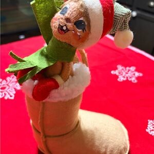 Vintage Annalee Festive Mouse in boot Decoration